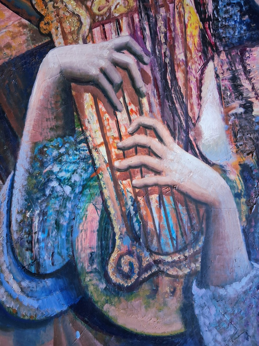 Joseph PALANDRI dit PAJO (né en 1928) huile sur toile personnages lyre violon-photo-3