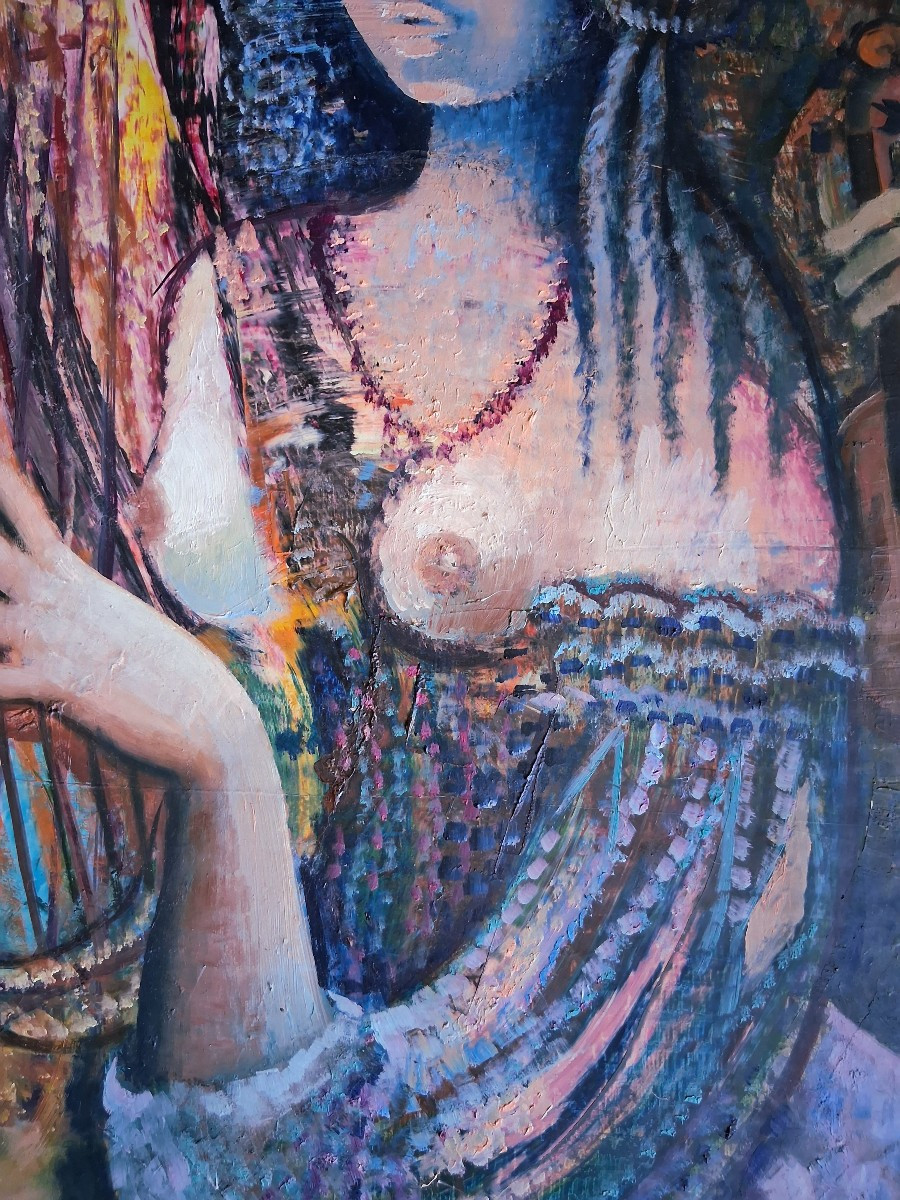 Joseph PALANDRI dit PAJO (né en 1928) huile sur toile personnages lyre violon-photo-4