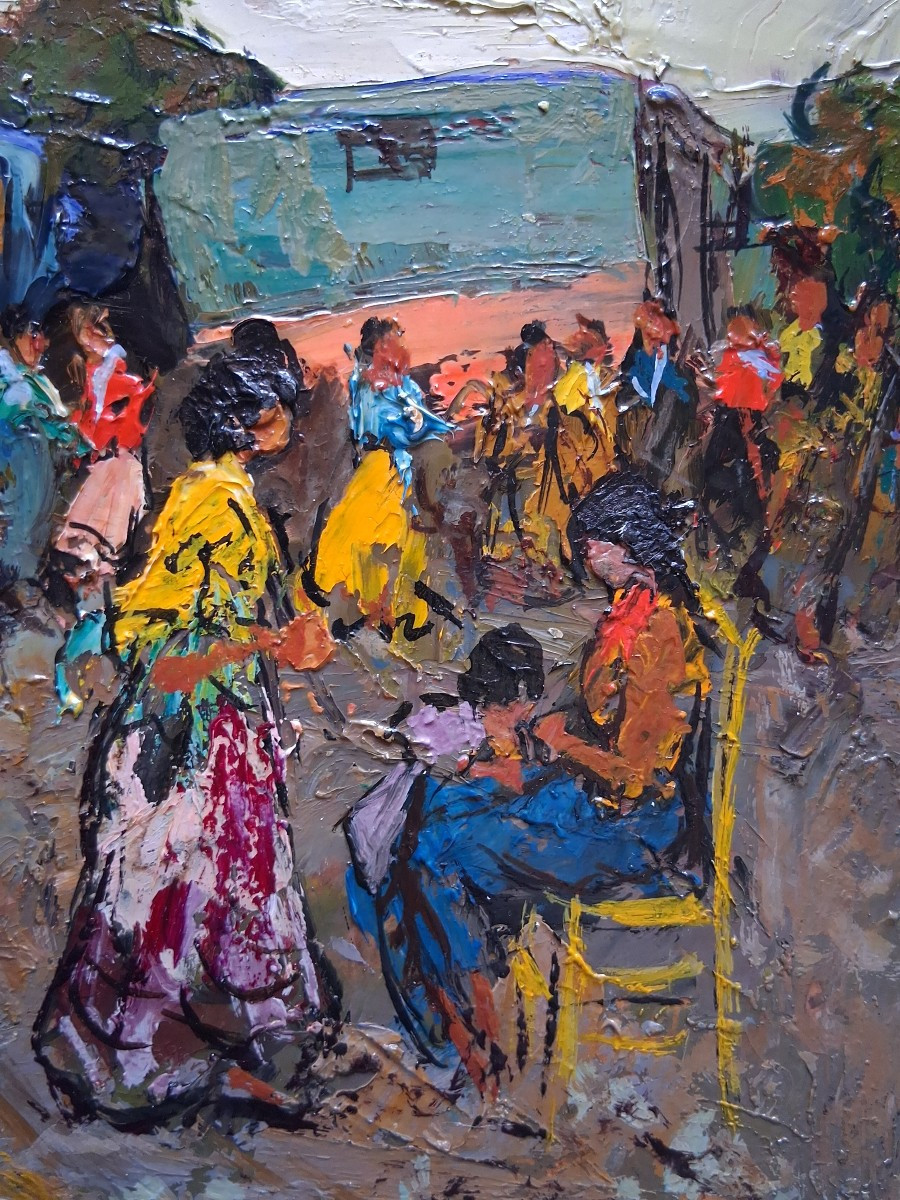 Fernand VAN DER BUSSCHE (1892-1975) camp de gitans huile sur panneau-photo-1