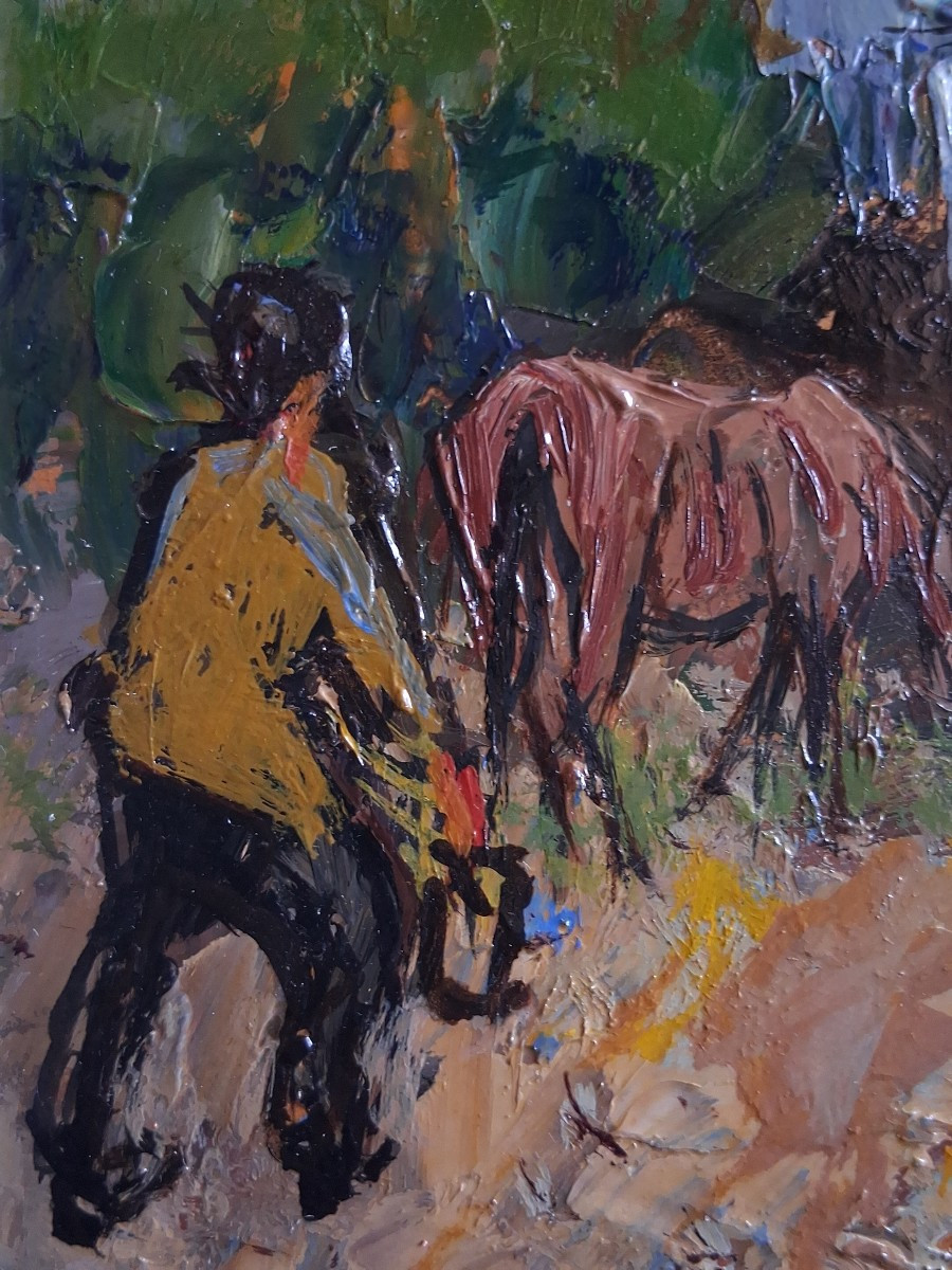 Fernand VAN DER BUSSCHE (1892-1975) camp de gitans huile sur panneau-photo-2