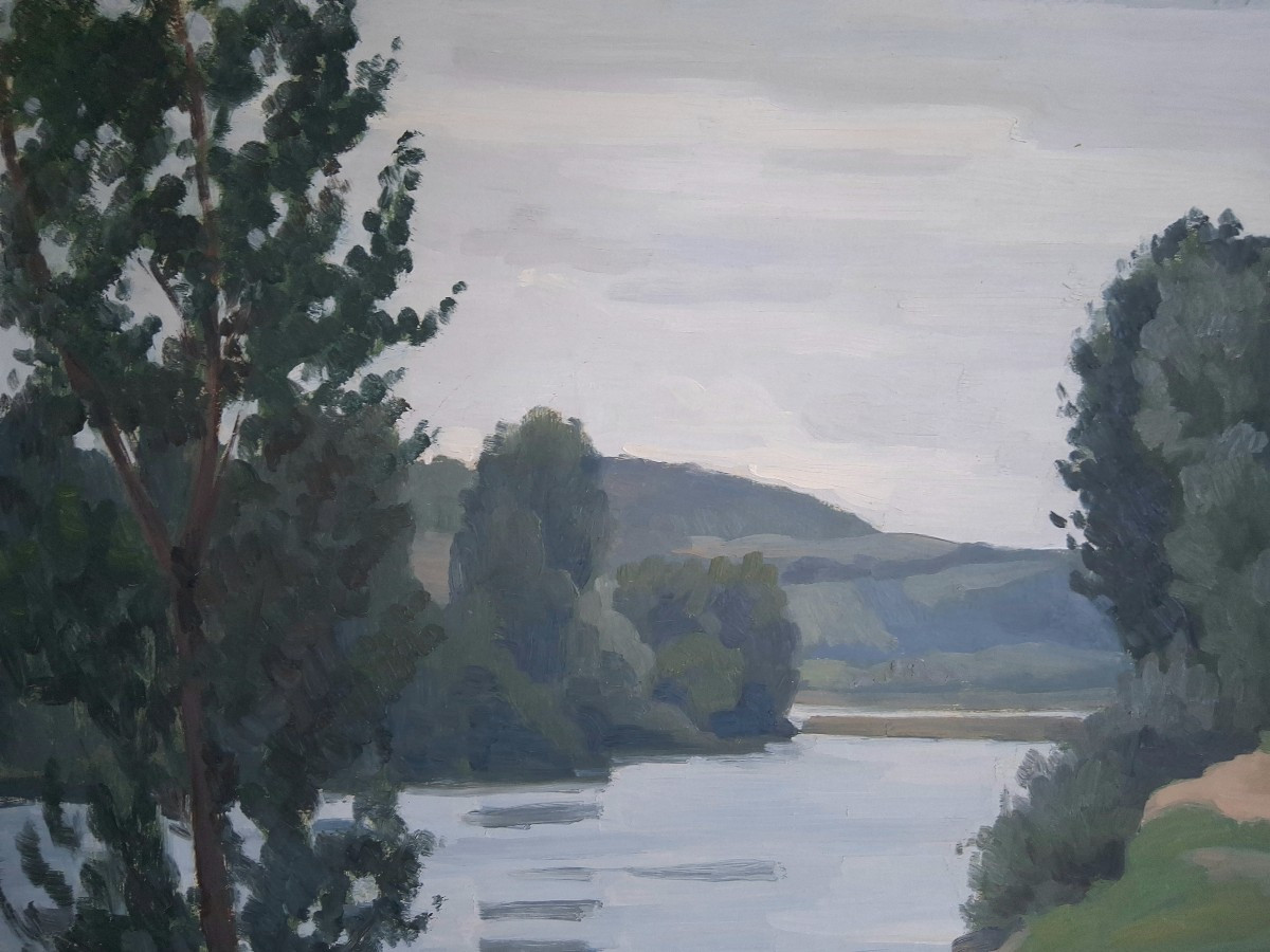 Charles BAUDU (1895-1988) huile sur panneau paysage bords de Saône-photo-4
