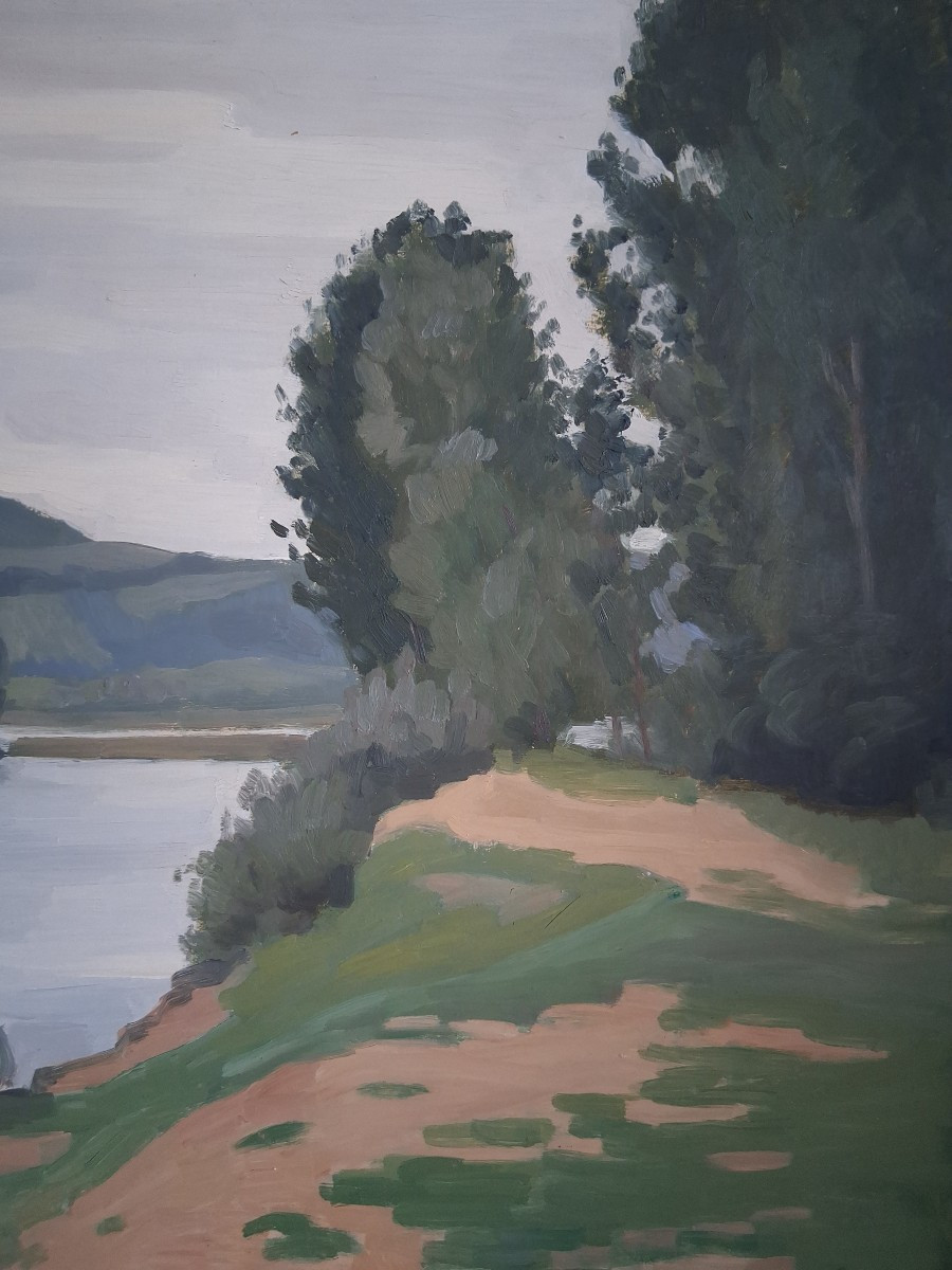 Charles BAUDU (1895-1988) huile sur panneau paysage bords de Saône-photo-1