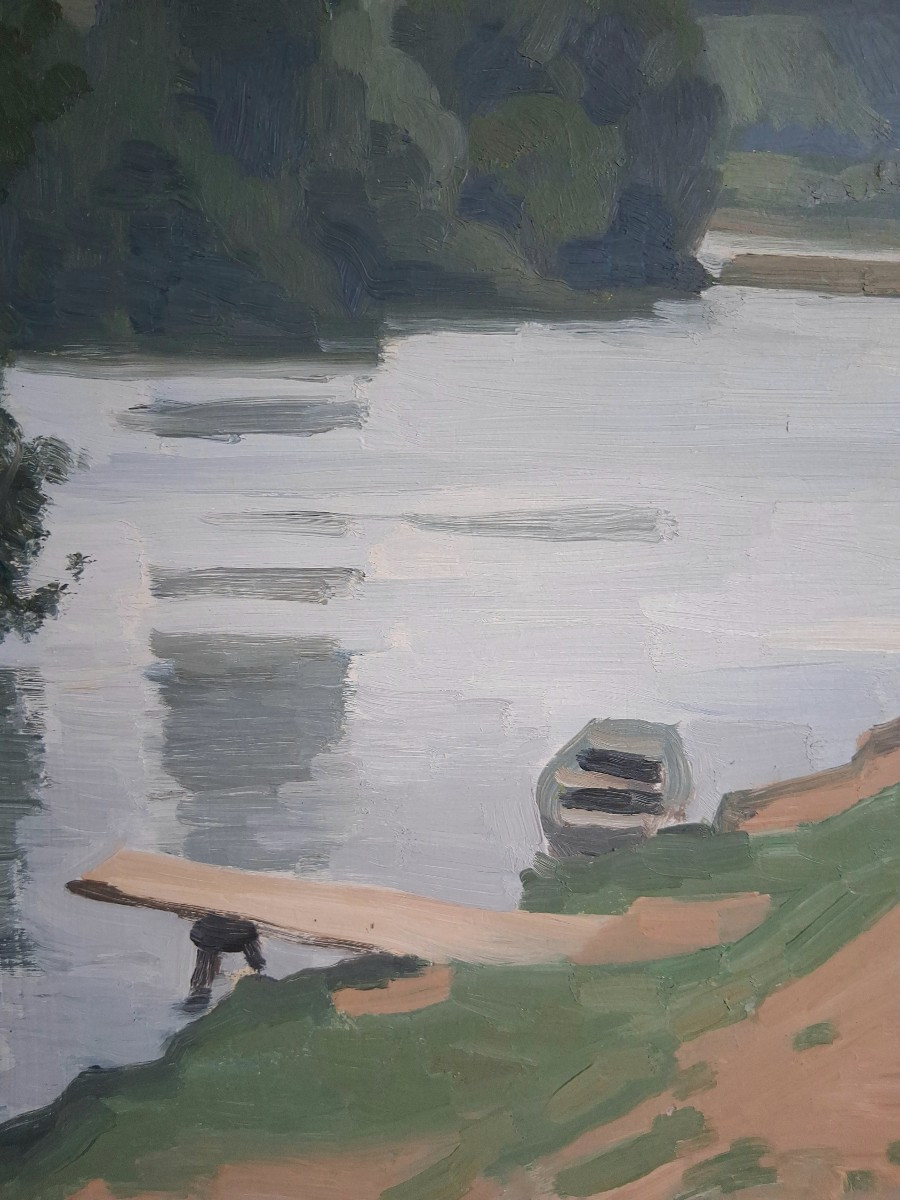 Charles BAUDU (1895-1988) huile sur panneau paysage bords de Saône-photo-3