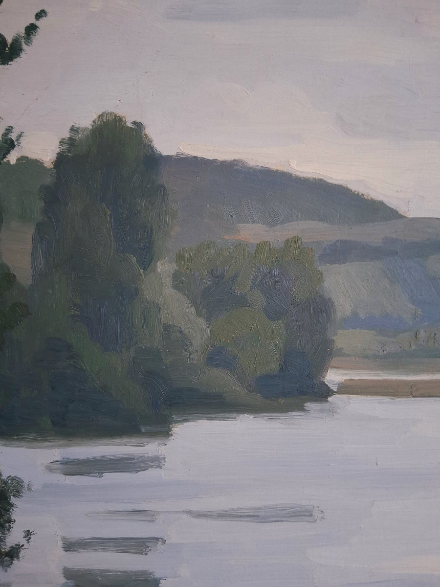 Charles BAUDU (1895-1988) huile sur panneau paysage bords de Saône-photo-4