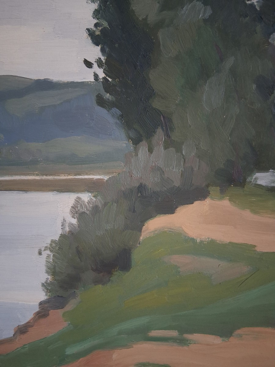 Charles BAUDU (1895-1988) huile sur panneau paysage bords de Saône-photo-5