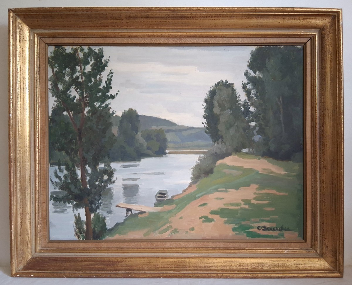 Charles BAUDU (1895-1988) huile sur panneau paysage bords de Saône