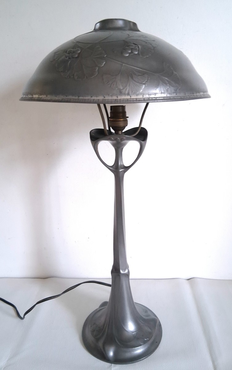 Hugo LEVEN pour KAYSERZINN lampe en étain 1900 Art Nouveau-photo-2