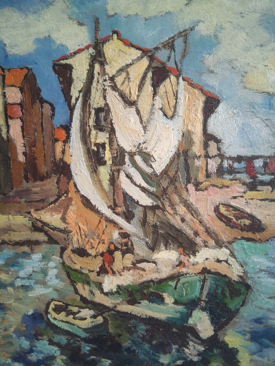 Jean ROGER (1924-2015) huile sur bois paysage marin port-photo-4