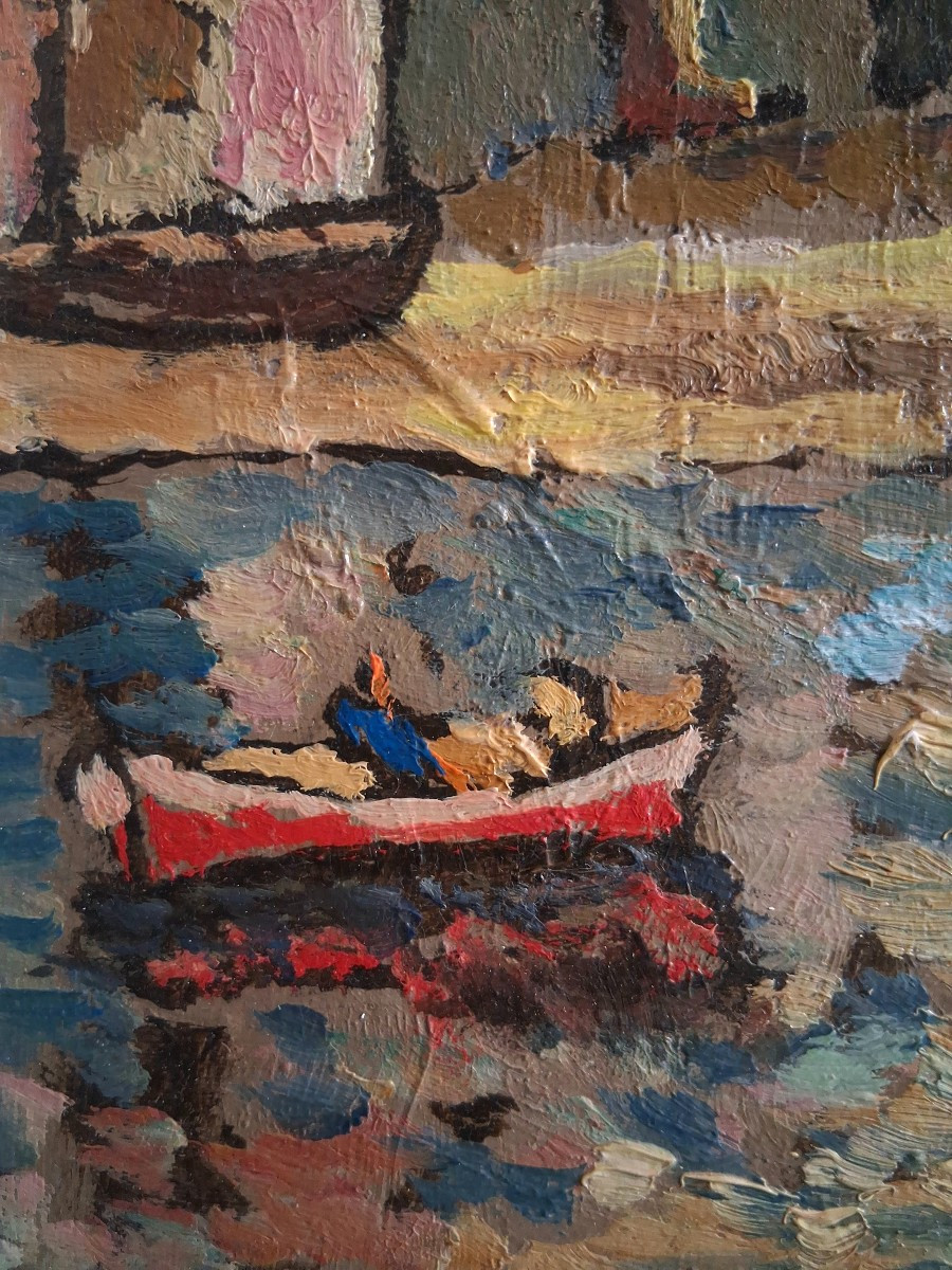 Jean ROGER (1924-2015) huile sur bois paysage marin port-photo-2