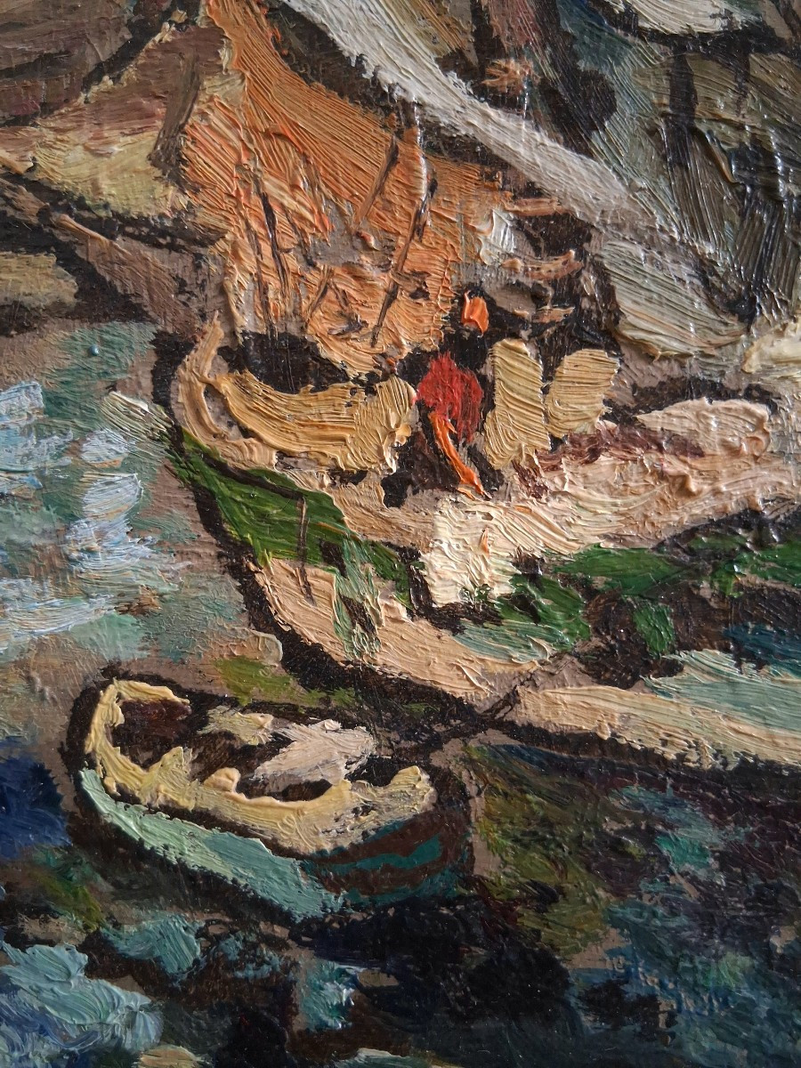 Jean ROGER (1924-2015) huile sur bois paysage marin port-photo-3