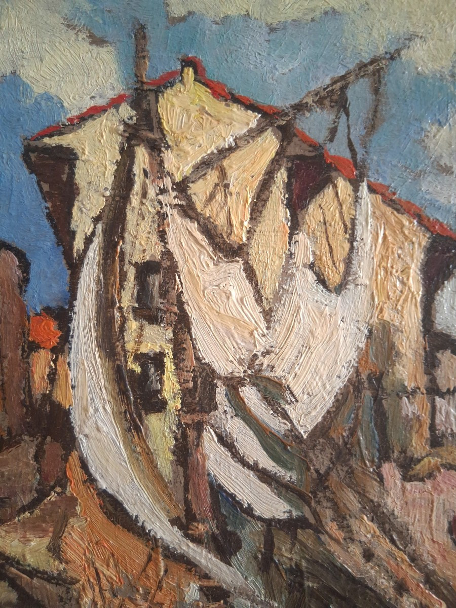 Jean ROGER (1924-2015) huile sur bois paysage marin port-photo-4