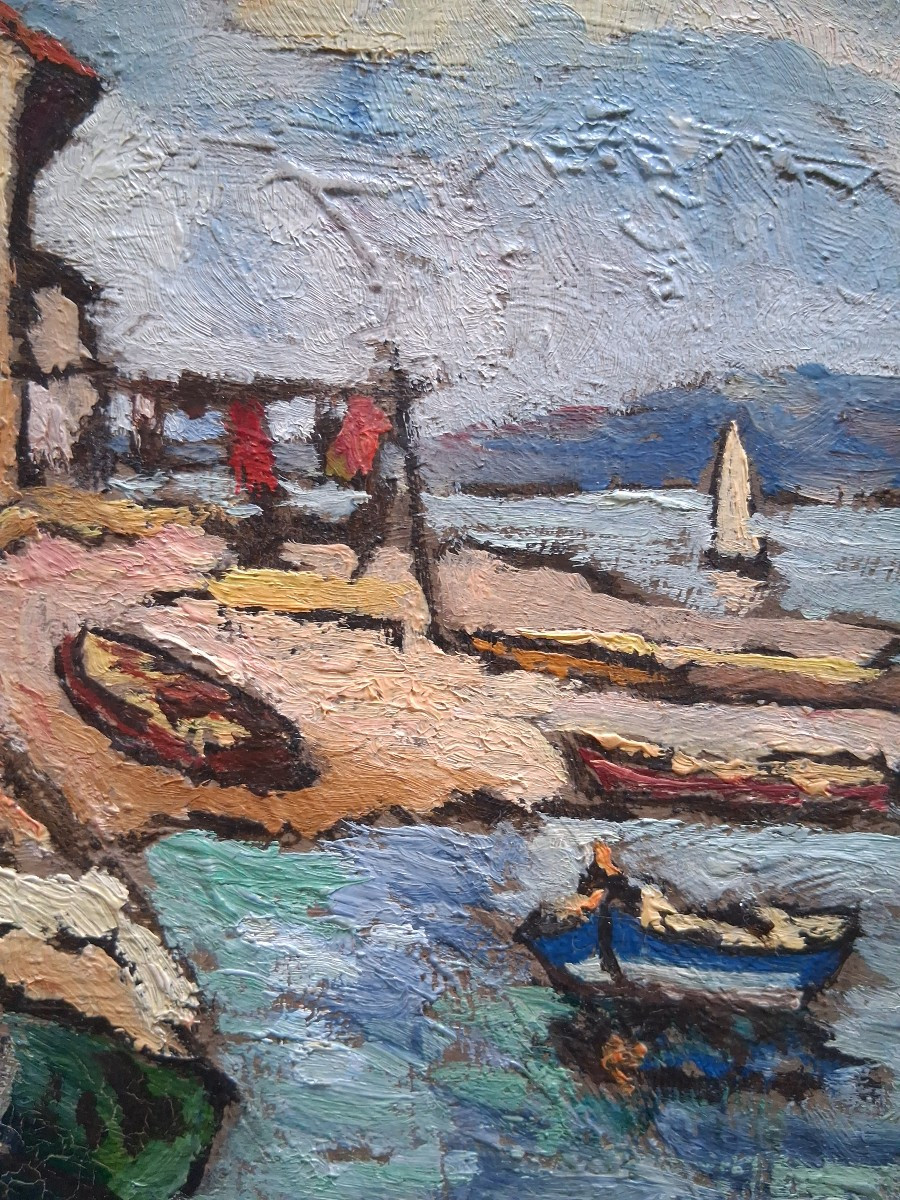 Jean ROGER (1924-2015) huile sur bois paysage marin port-photo-5