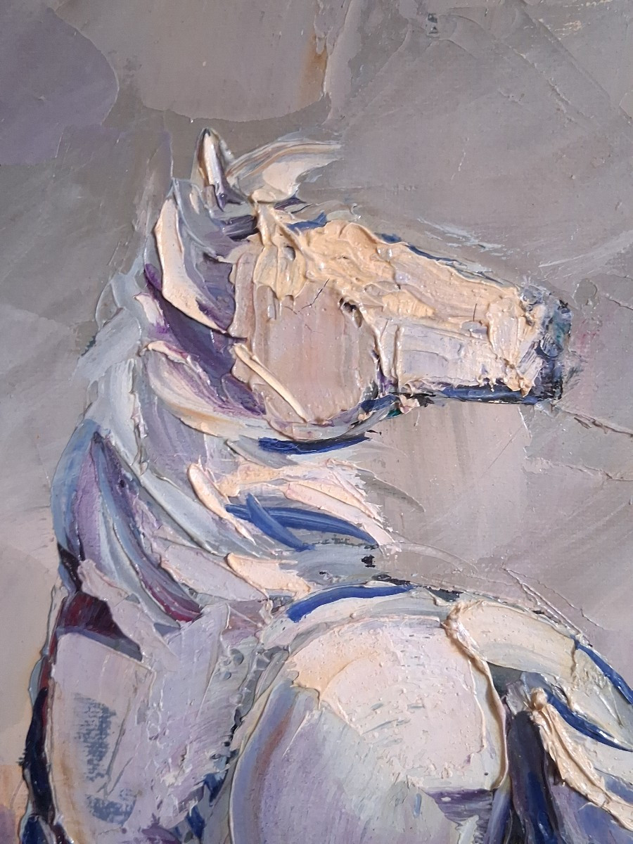 Jean Pastore (born In 1941) Horse At Saintes-maries-de-la-mer Camargue Oil On Canvas-photo-3