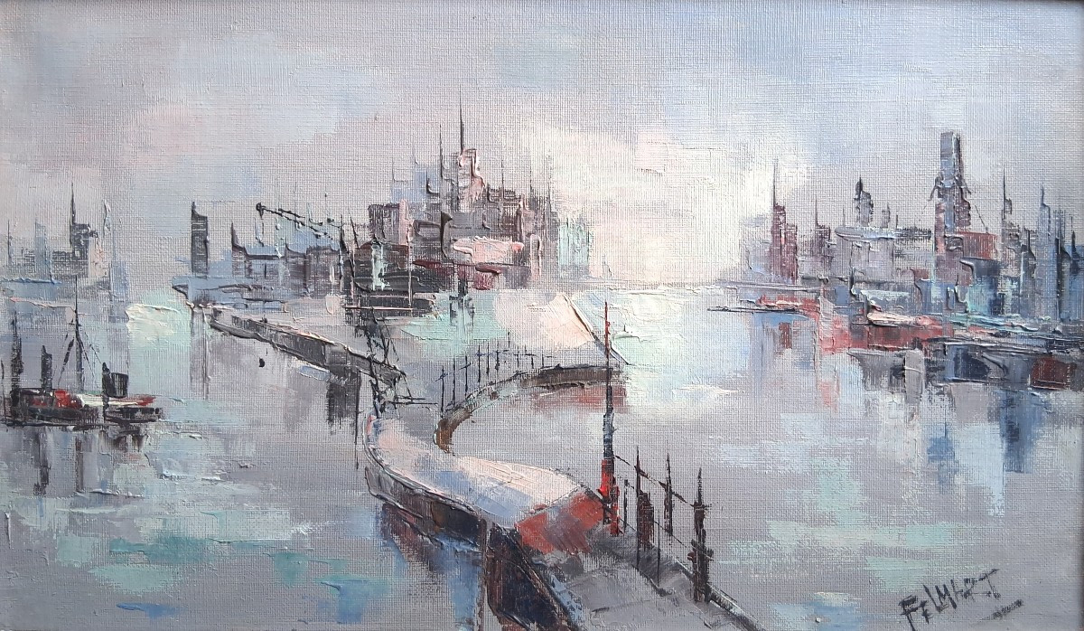 Felix Felmart (born In 1933) Pair Of Paintings Views Of Paris The Seine Oils On Canvas 1961-photo-4