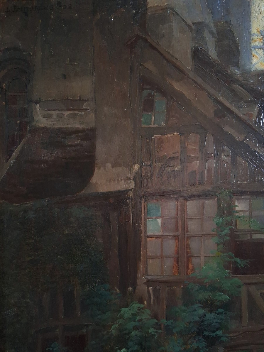 Lucien-paul Pouzargues (1878-1957) The Courtyard Of Albane Rouen Cathedral Oil On Canvas 1902-photo-1