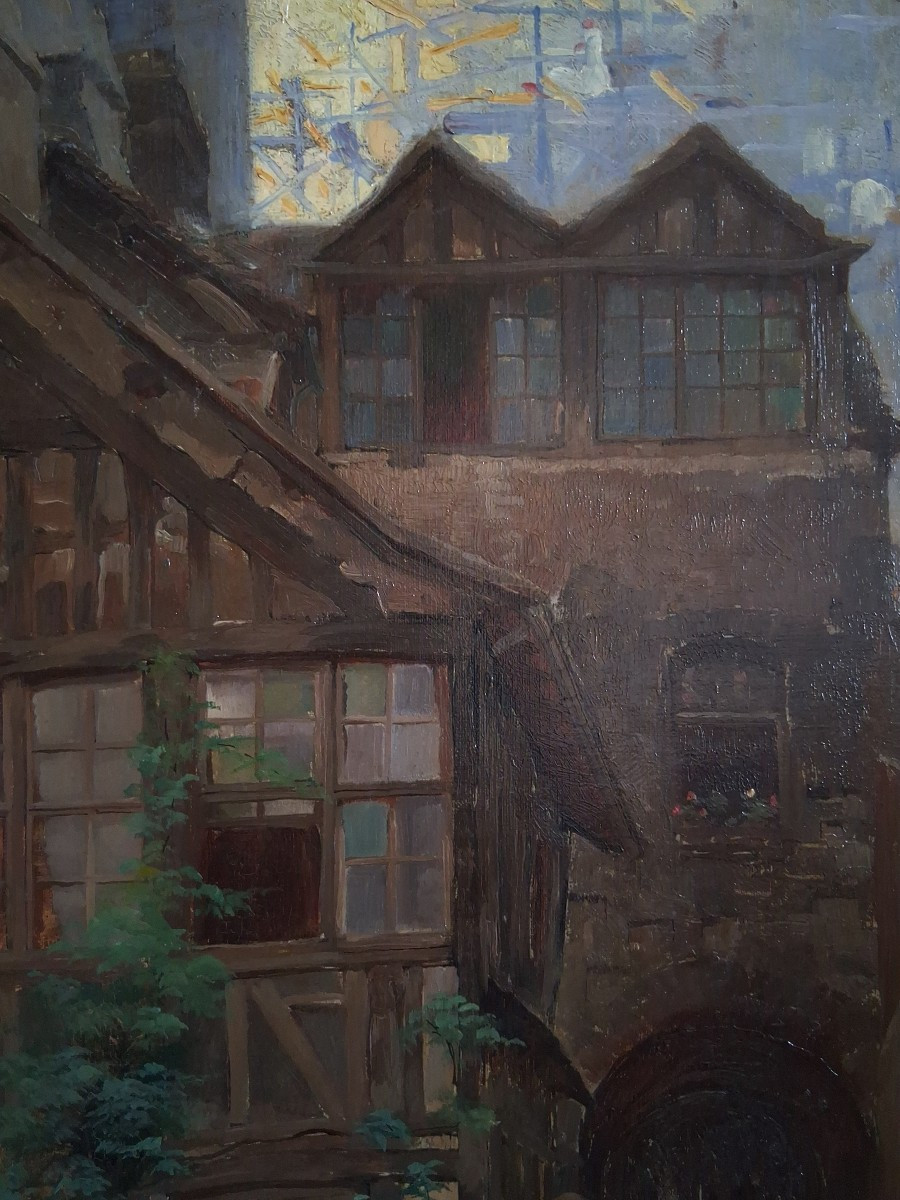 Lucien-paul Pouzargues (1878-1957) The Courtyard Of Albane Rouen Cathedral Oil On Canvas 1902-photo-2