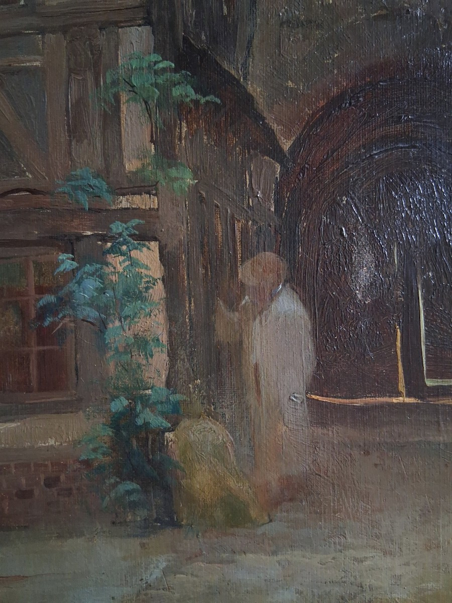 Lucien-paul Pouzargues (1878-1957) The Courtyard Of Albane Rouen Cathedral Oil On Canvas 1902-photo-4