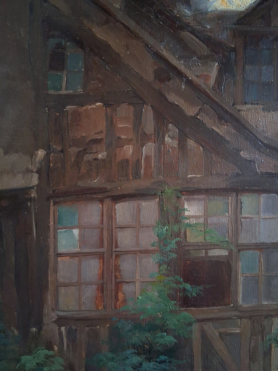 Lucien-paul Pouzargues (1878-1957) The Courtyard Of Albane Rouen Cathedral Oil On Canvas 1902-photo-5