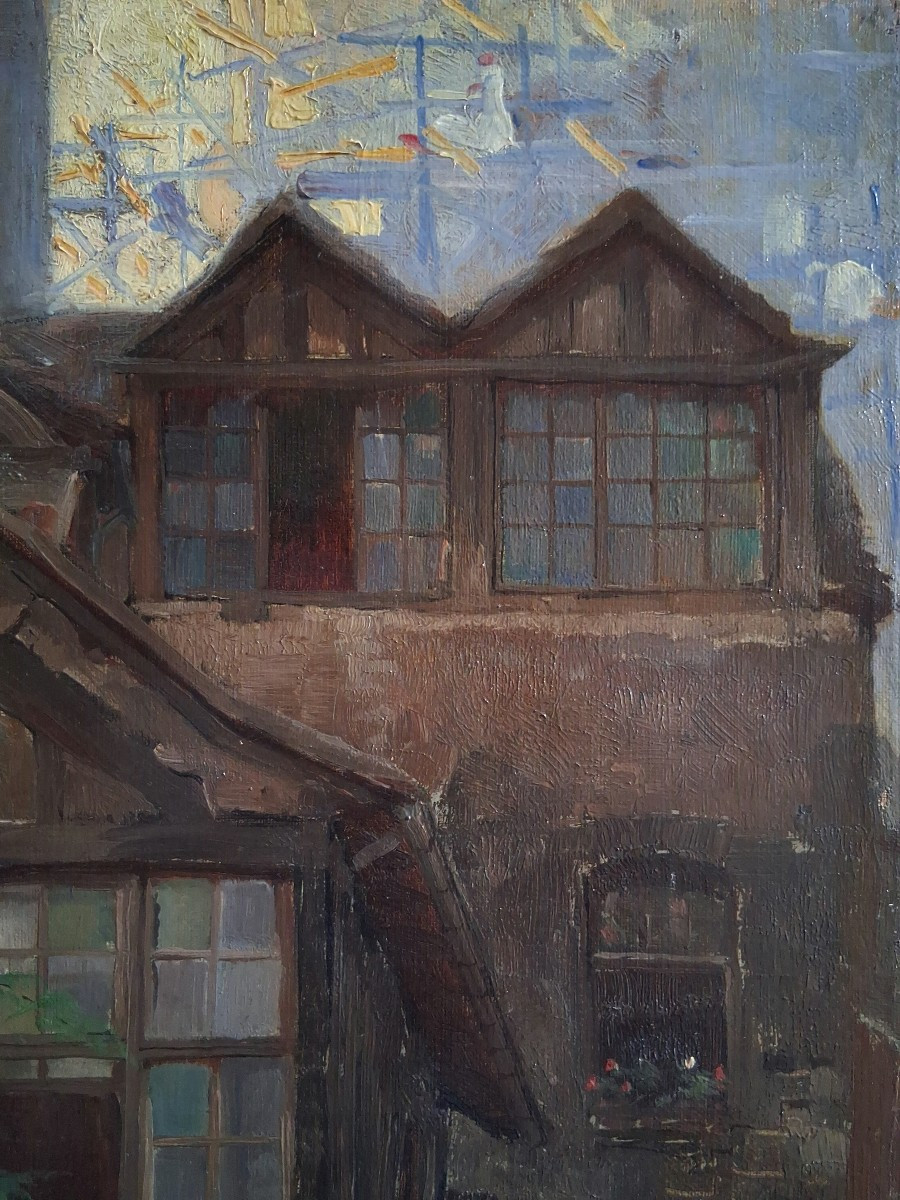 Lucien-paul Pouzargues (1878-1957) The Courtyard Of Albane Rouen Cathedral Oil On Canvas 1902-photo-6