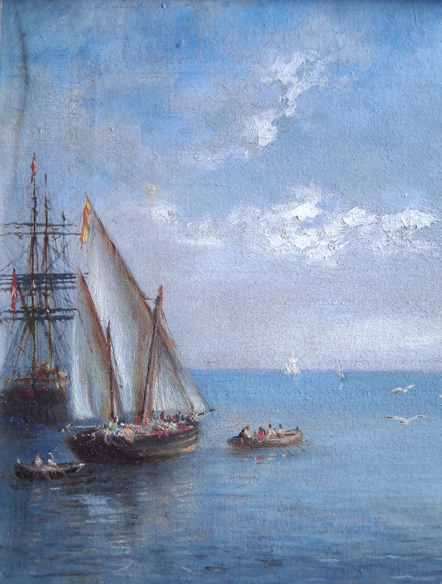 Federico ROJO - Malaga la Bella - Espagne - huile sur toile marine 1880 19ème-photo-3