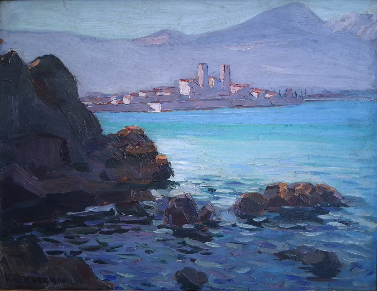 Basile Netchitailoff (1888-1980) Antibes Côte d'Azur Oil On Wood-photo-2