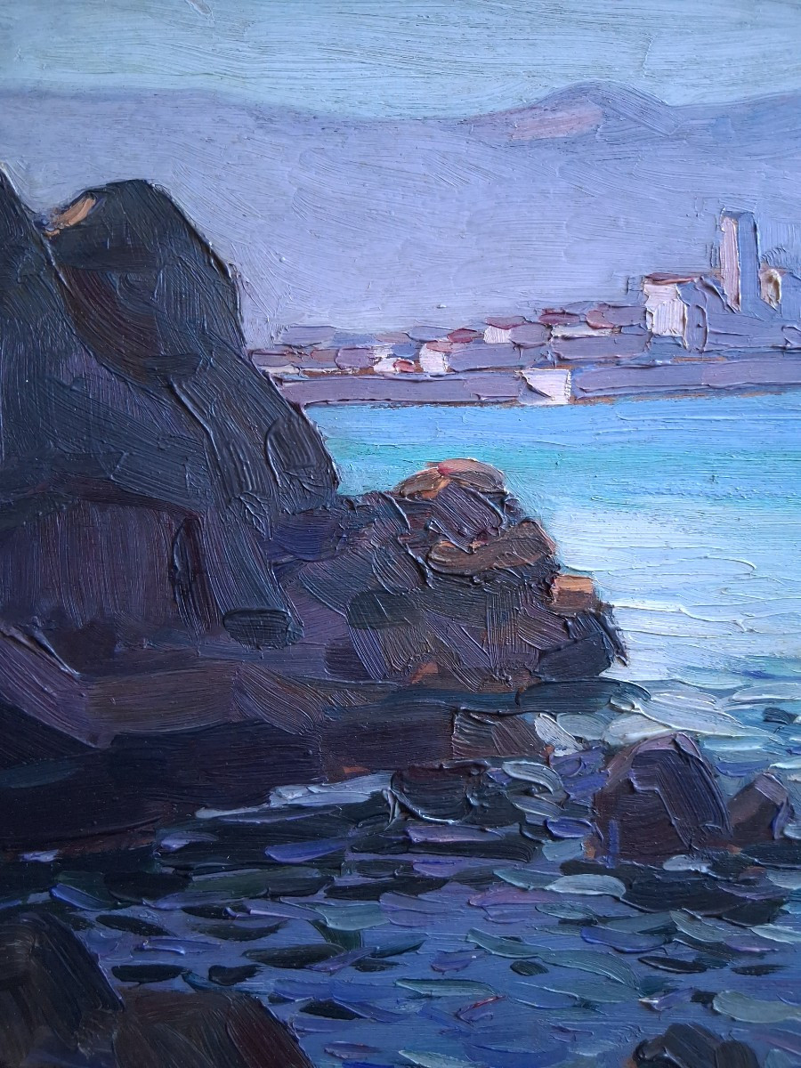 Basile Netchitailoff (1888-1980) Antibes Côte d'Azur Oil On Wood-photo-3