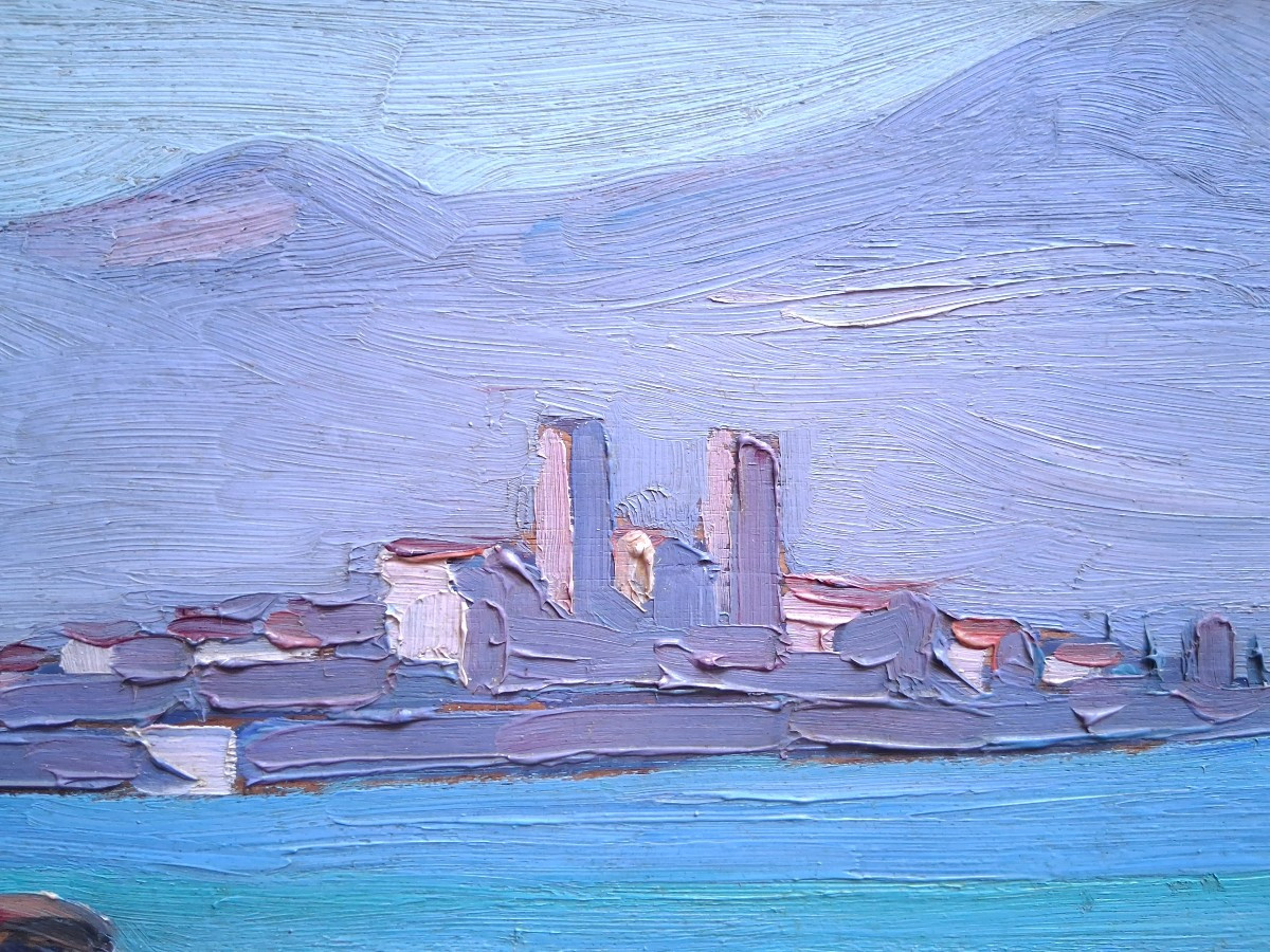 Basile Netchitailoff (1888-1980) Antibes Côte d'Azur Oil On Wood-photo-3