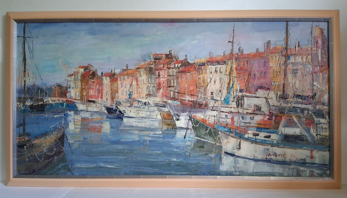 Petar JOVANOVIC port de Saint Tropez huile sur toile-photo-2