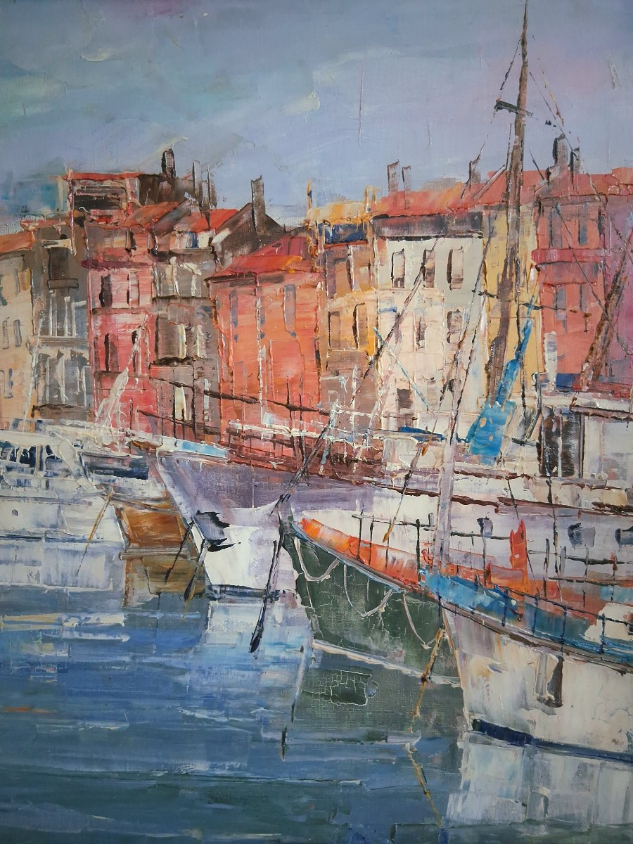 Petar JOVANOVIC port de Saint Tropez huile sur toile-photo-1