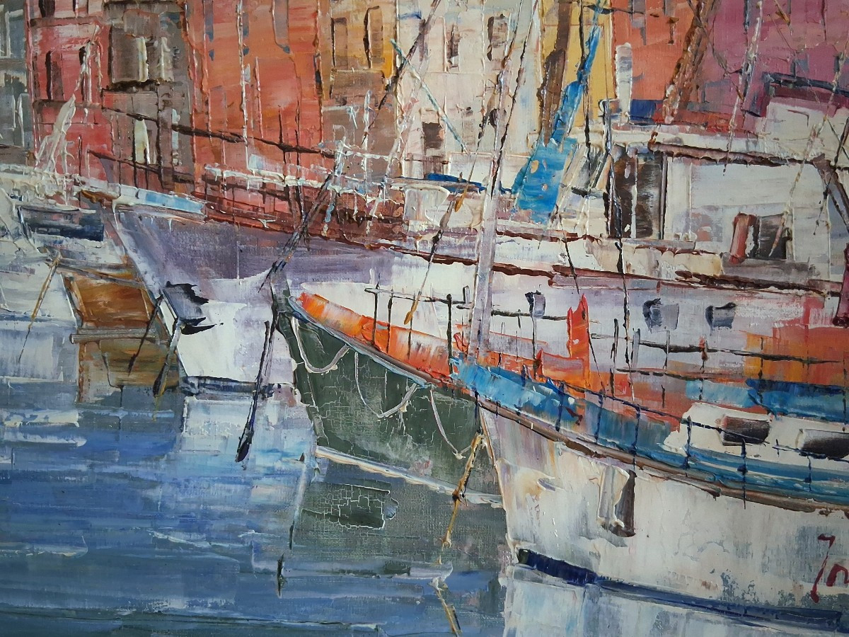 Petar JOVANOVIC port de Saint Tropez huile sur toile-photo-4