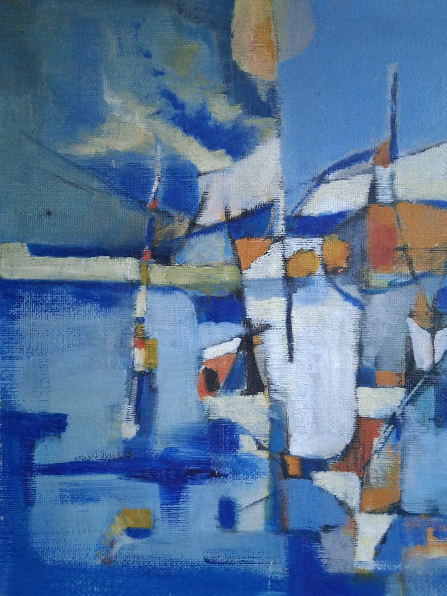 Philippe RAYNAL (né en 1936) huile sur panneau marine port 1962-photo-3