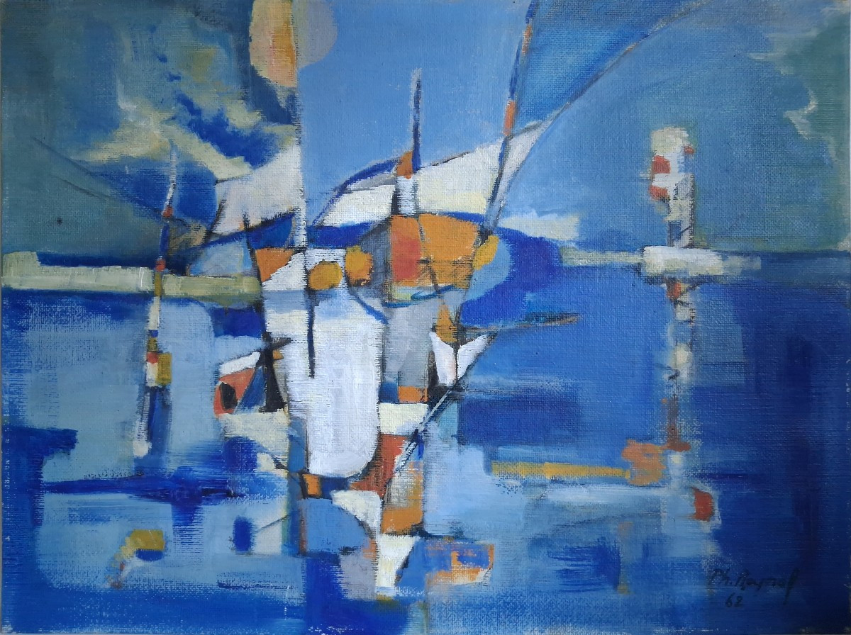 Philippe RAYNAL (né en 1936) huile sur panneau marine port 1962