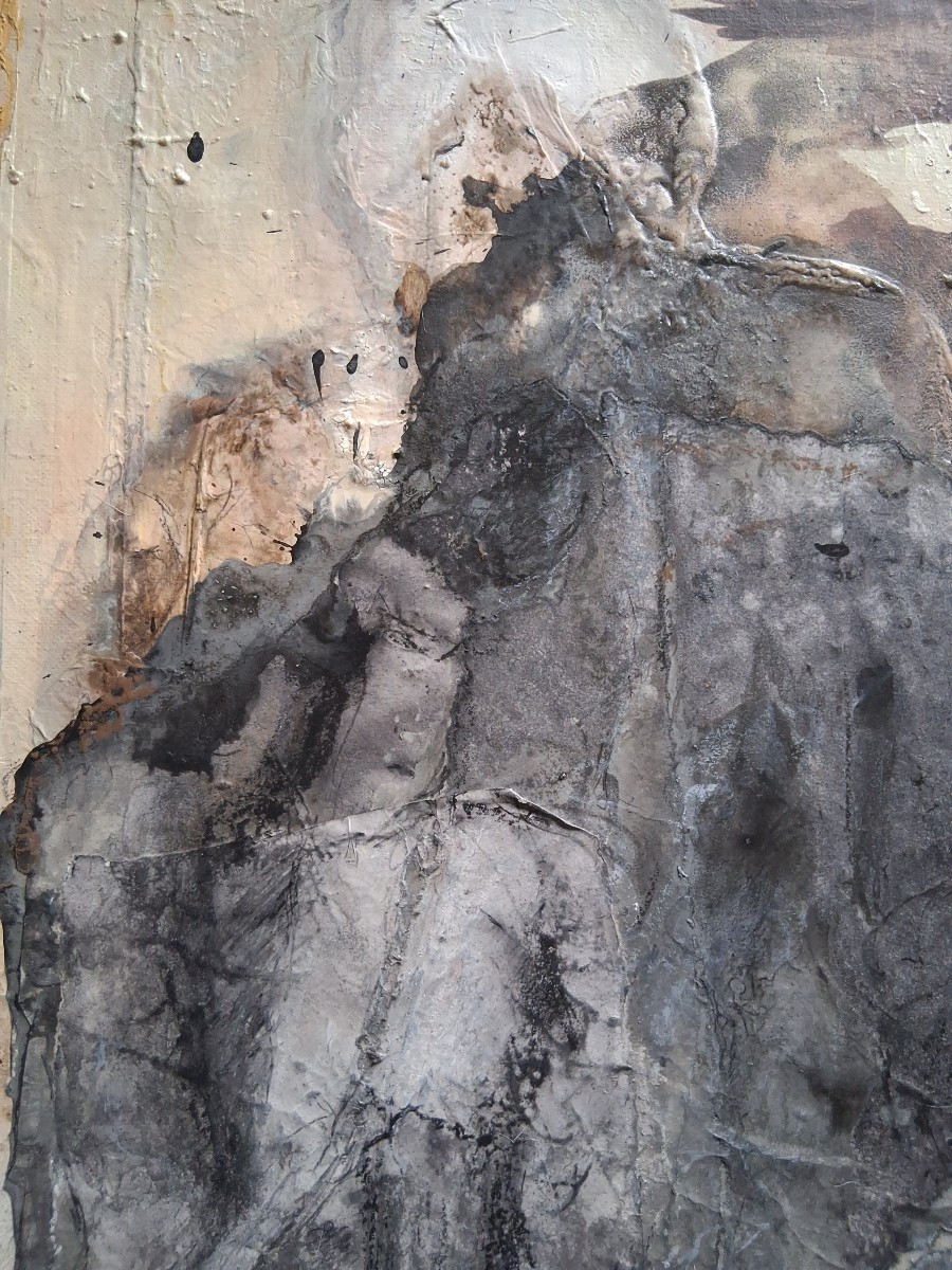 Claude PELLIER (née en 1932) composition abstraite acrylique et collages sur toile-photo-3