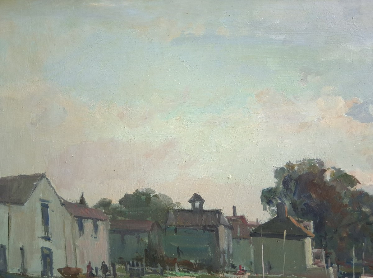 Jack Cox (1914-2007) Oil On Panel Seascape Harbor Norfolk England-photo-1