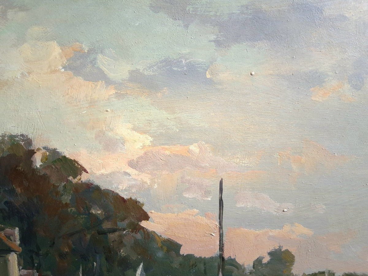 Jack Cox (1914-2007) Oil On Panel Seascape Harbor Norfolk England-photo-3
