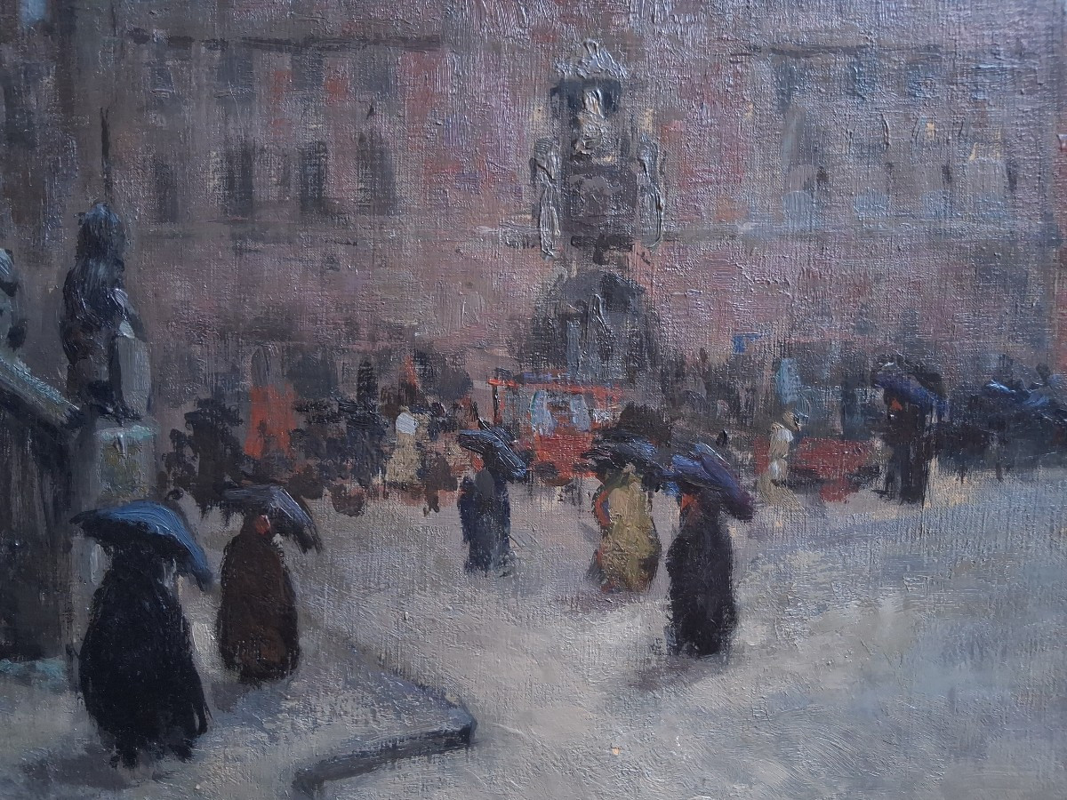 Charles-henry Bizard (1887-1954) The Belfry Of Bruges Belgium - Oil On Canvas-photo-1
