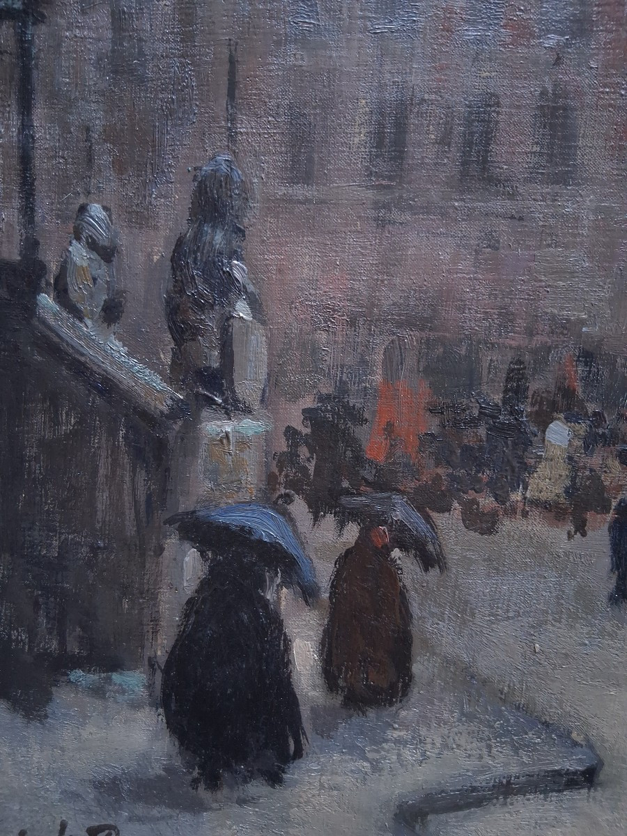 Charles-henry Bizard (1887-1954) The Belfry Of Bruges Belgium - Oil On Canvas-photo-2