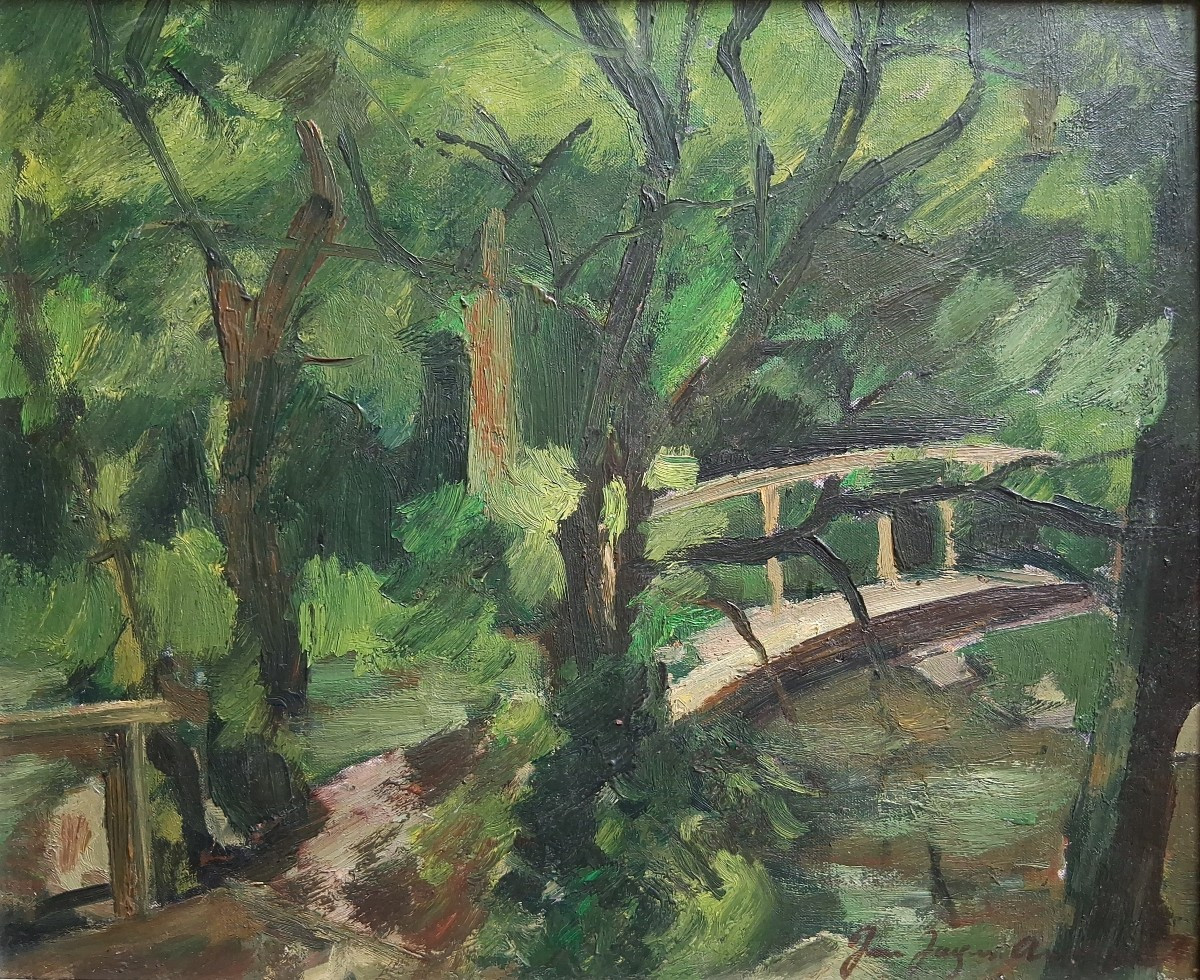 Huile sur toile paysage boisé forêt signé daté 1959-photo-2