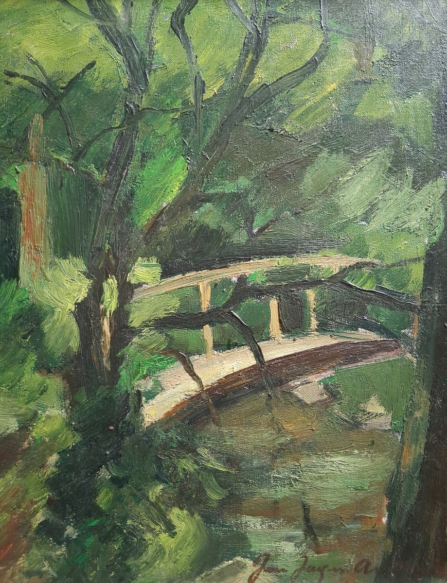 Huile sur toile paysage boisé forêt signé daté 1959-photo-4
