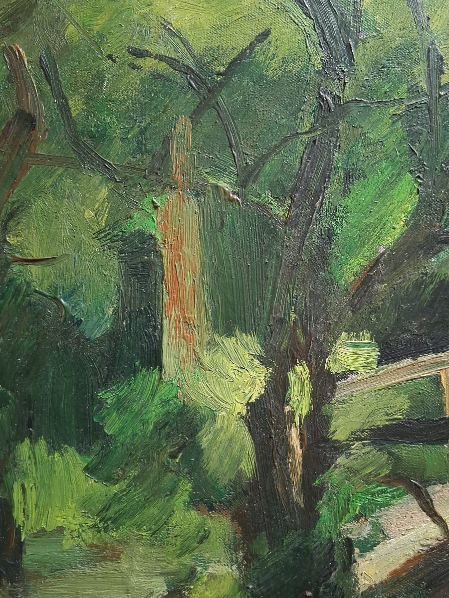 Huile sur toile paysage boisé forêt signé daté 1959-photo-2