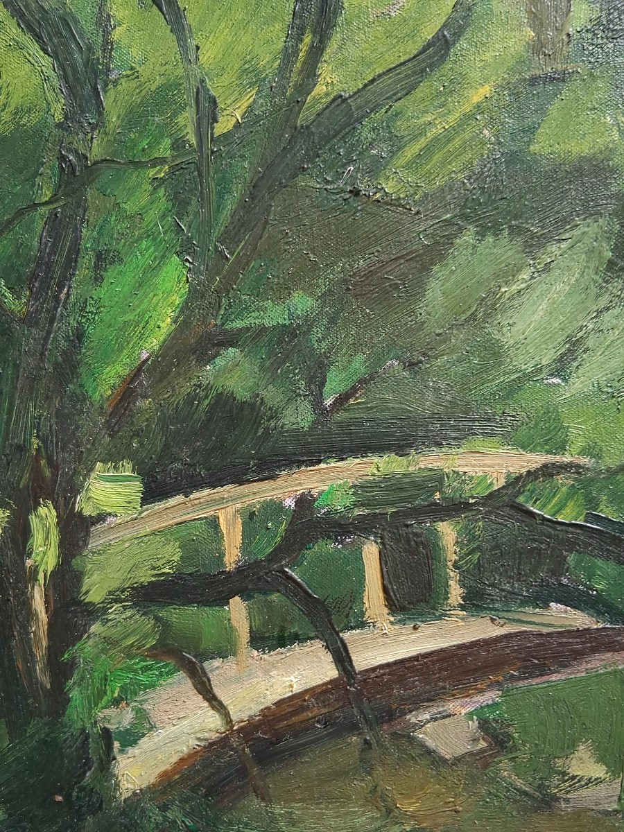 Huile sur toile paysage boisé forêt signé daté 1959-photo-3