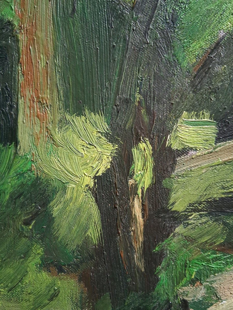Huile sur toile paysage boisé forêt signé daté 1959-photo-5