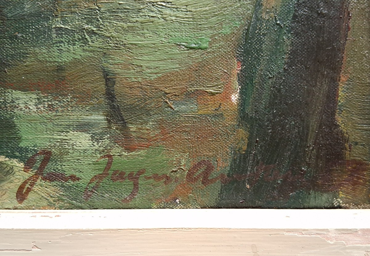 Huile sur toile paysage boisé forêt signé daté 1959-photo-6