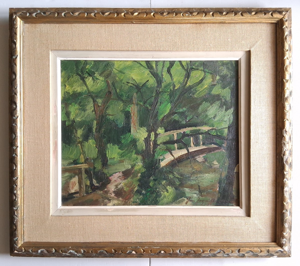Huile sur toile paysage boisé forêt signé daté 1959