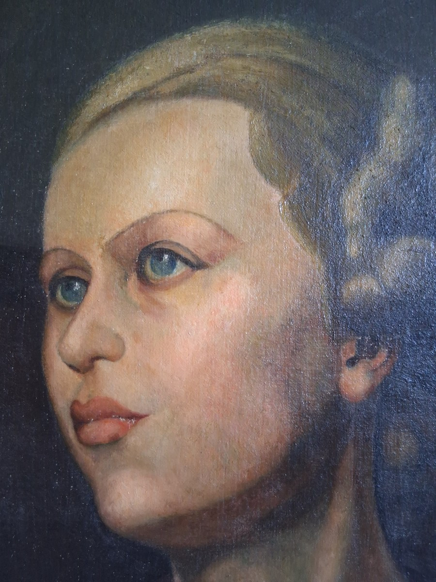 Huile sur toile portrait de jeune femme J. OLIVERIO 1941-photo-3