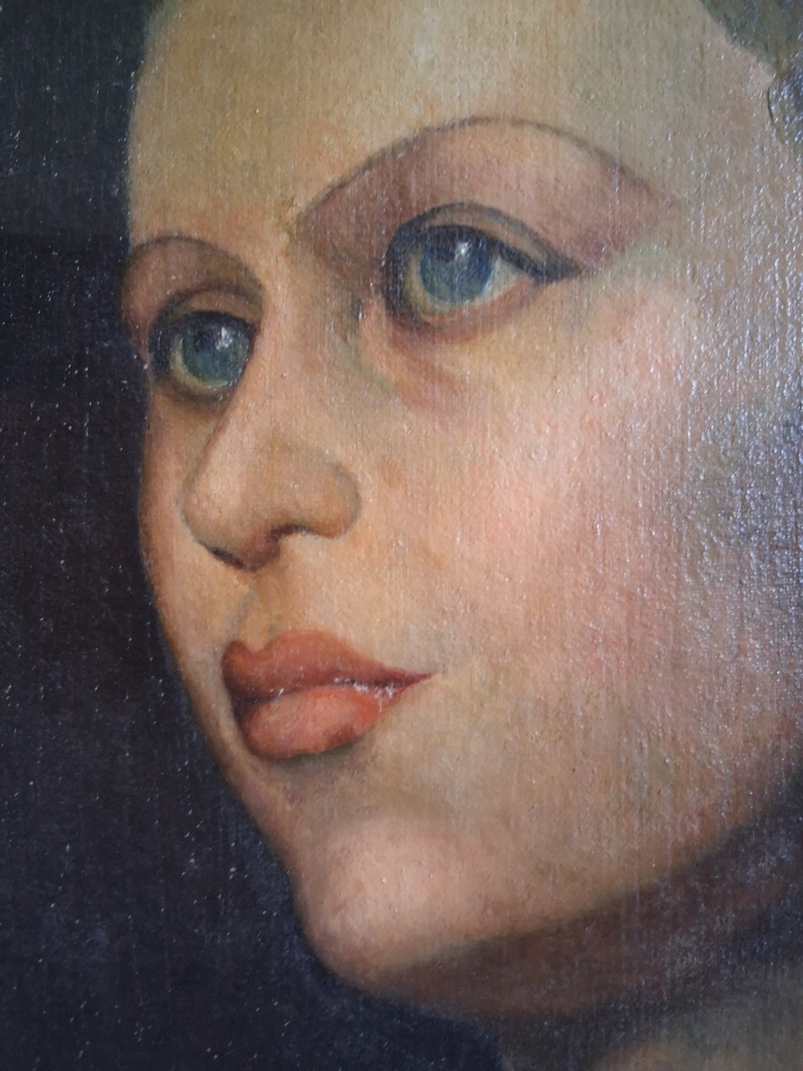 Huile sur toile portrait de jeune femme J. OLIVERIO 1941-photo-4