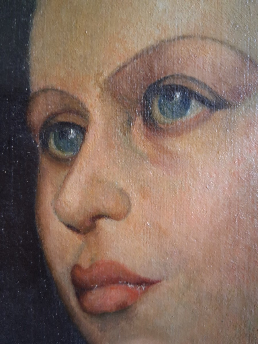 Huile sur toile portrait de jeune femme J. OLIVERIO 1941-photo-1