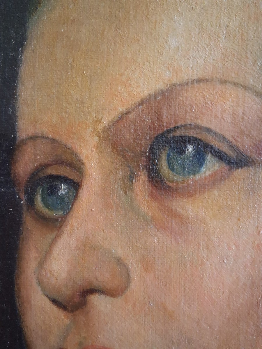 Huile sur toile portrait de jeune femme J. OLIVERIO 1941-photo-2
