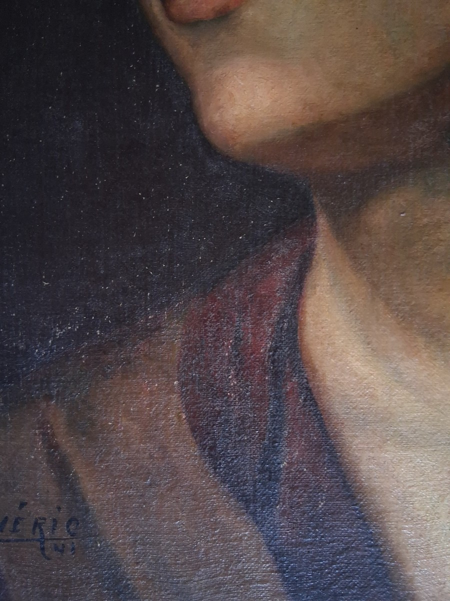 Huile sur toile portrait de jeune femme J. OLIVERIO 1941-photo-5