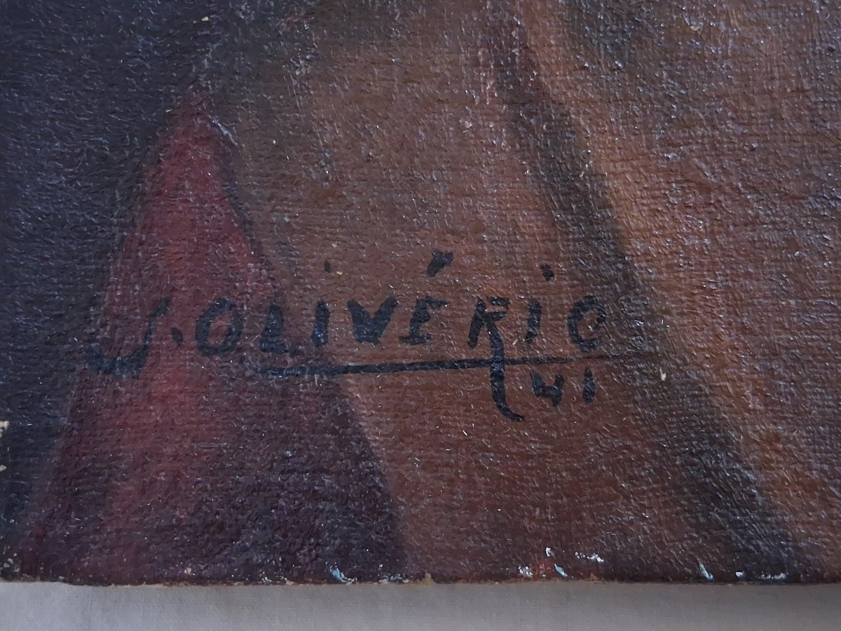 Huile sur toile portrait de jeune femme J. OLIVERIO 1941-photo-6